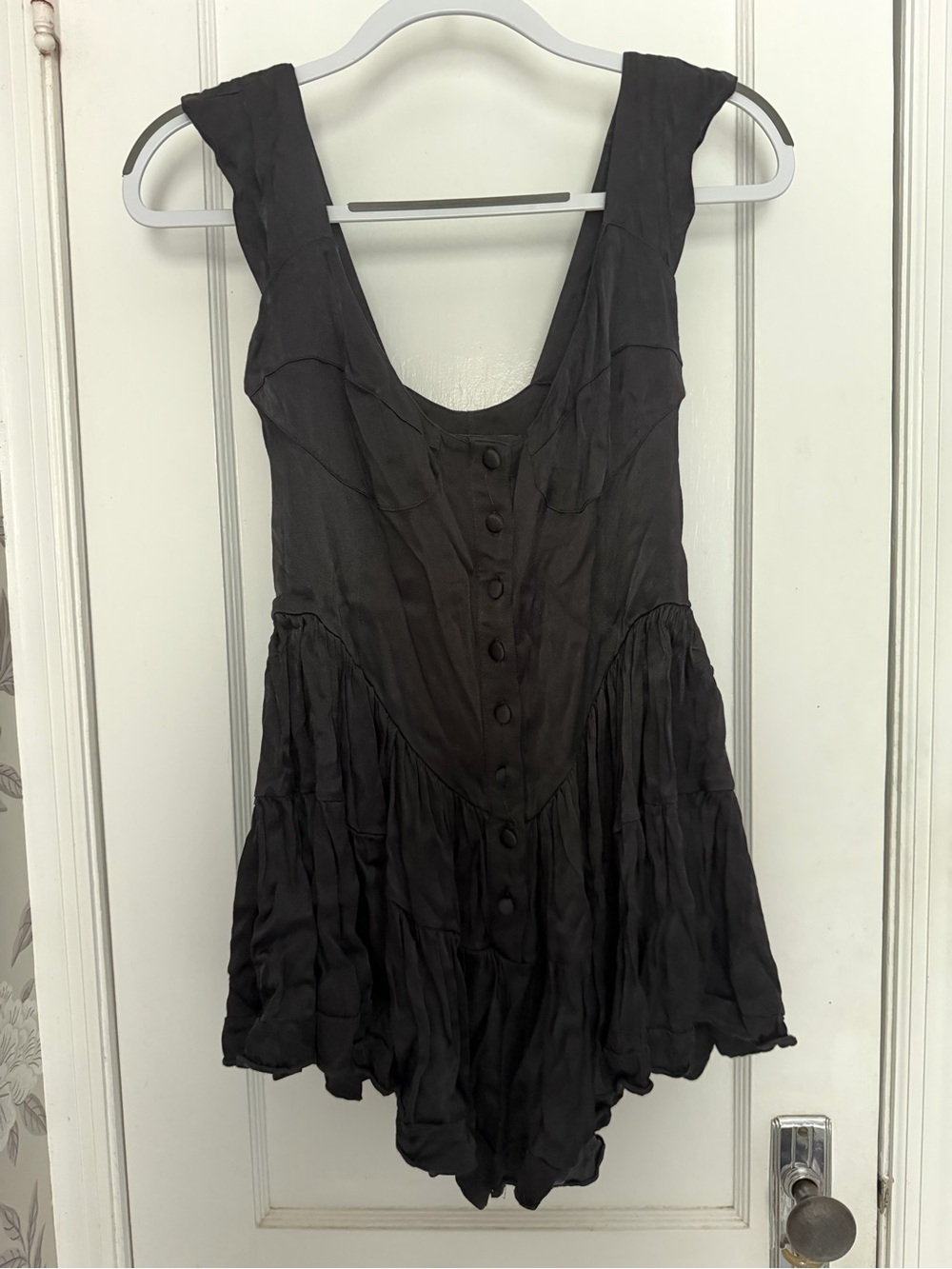 Vanessa Mooney Black button front romper Discontinued